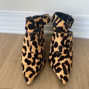 Cheetah print block heel booties with ankle strap